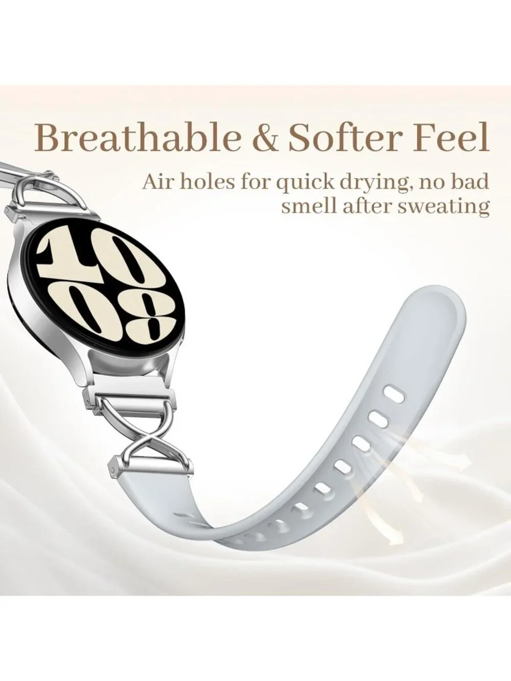 Women's Grey Skinny Charms X-Shaped Soft Slim Silicone Bands Compatible Watch